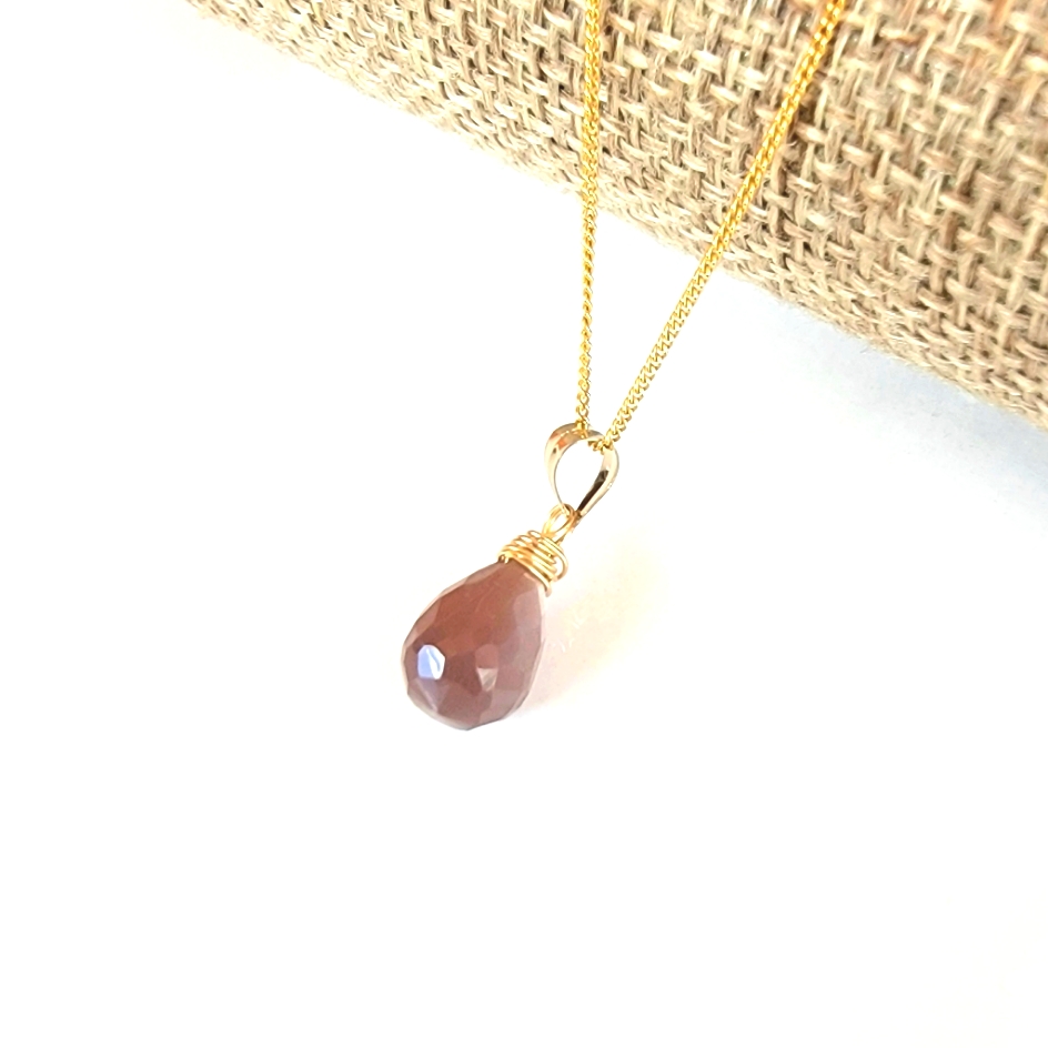 Chocolate Moonstone Necklace Minimalist Crystal Gemstone